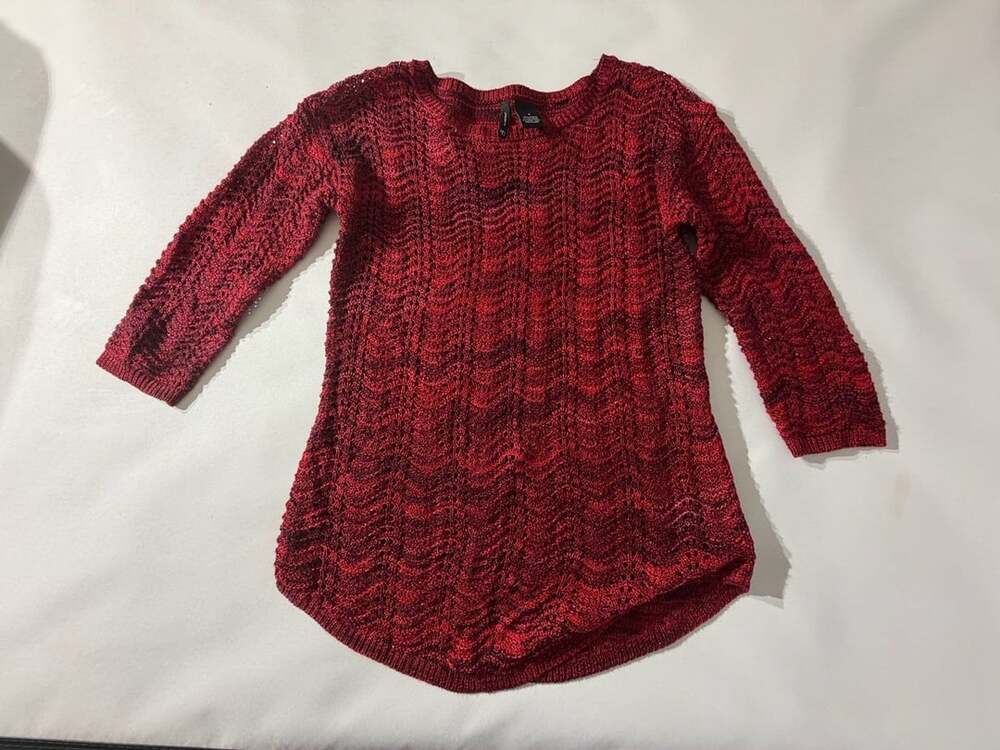 New Directions S Red Open Knit Sweater Long Sleeve Crewneck Boho